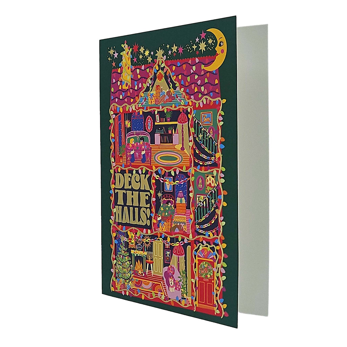Deck the Halls House Gold Foiled Christmas Card