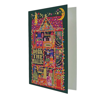 Deck the Halls House Gold Foiled Christmas Card