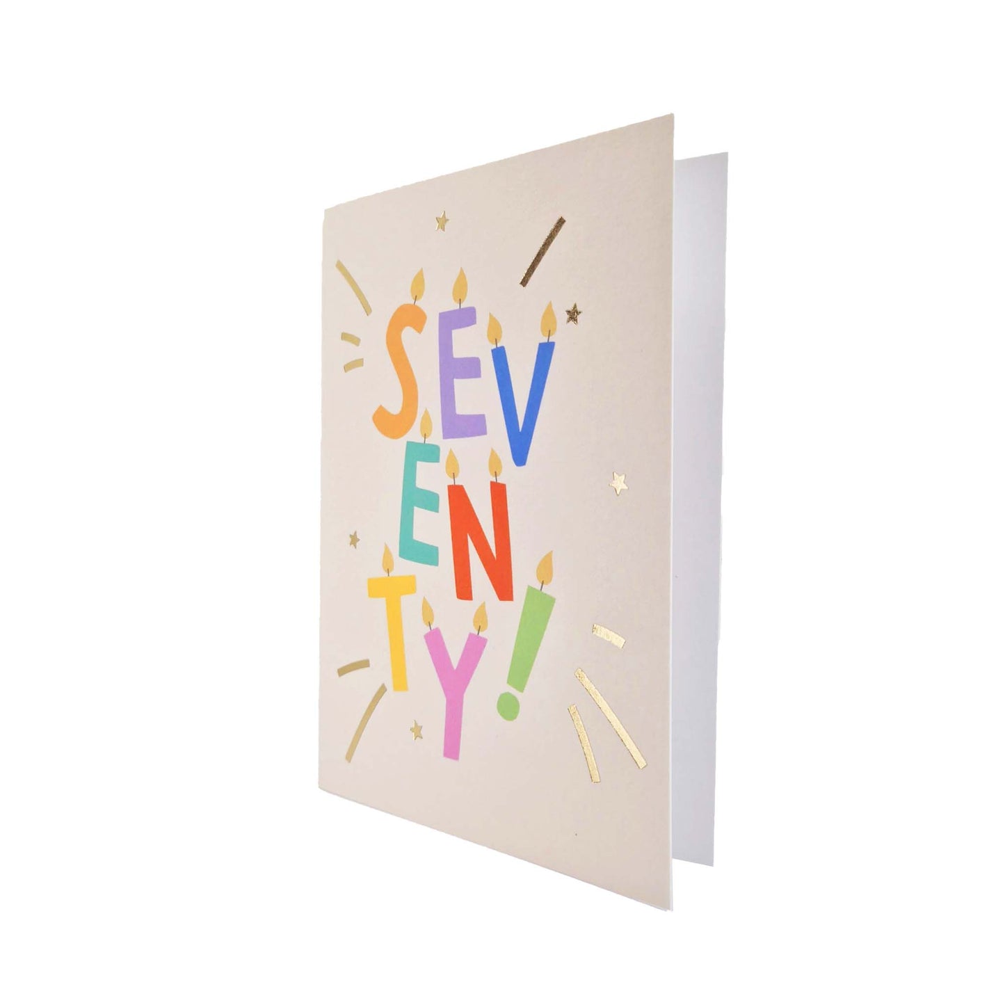 Gold Foiled Seventy! Letter Candles Birthday Card