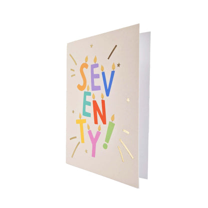 Gold Foiled Seventy! Letter Candles Birthday Card