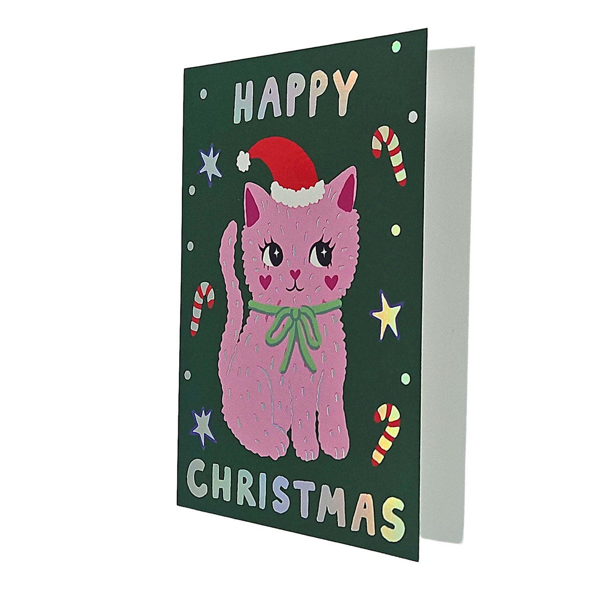 Festive Pink Kitty Cat Christmas Card