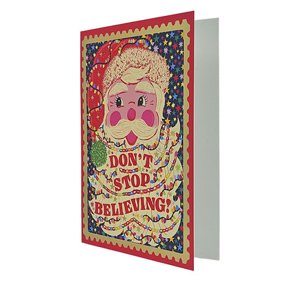 Don't Stop Believing Santa Gold Foiled Christmas Card