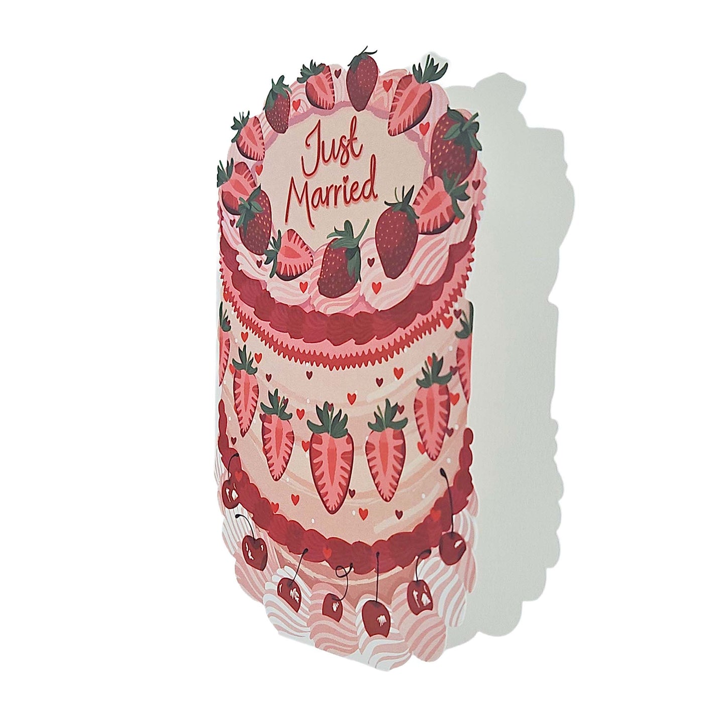 Just Married Strawberries Spot Varnish Cutout Cake Wedding Card