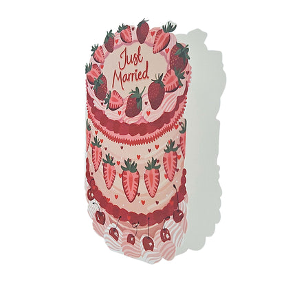 Just Married Strawberries Spot Varnish Cutout Cake Wedding Card