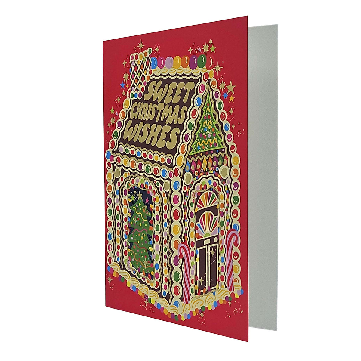 Sweet Christmas Wishes Gingerbread House Gold Foiled Christmas Card