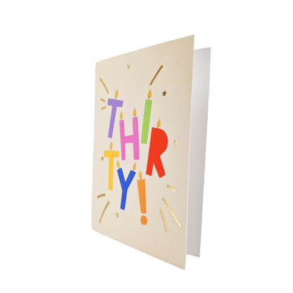 Gold Foiled Thirty! Letter Candles Birthday Card