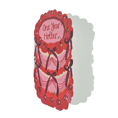 One Year Hotter Spot Varnish Cutout Cake Birthday Card