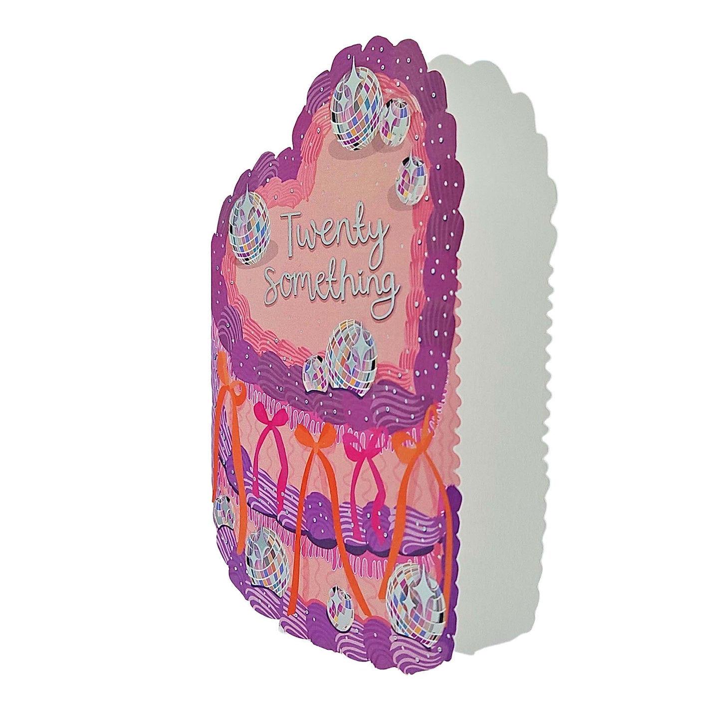 Twenty Something Silver Foiled Cutout Heart Cake Birthday Card