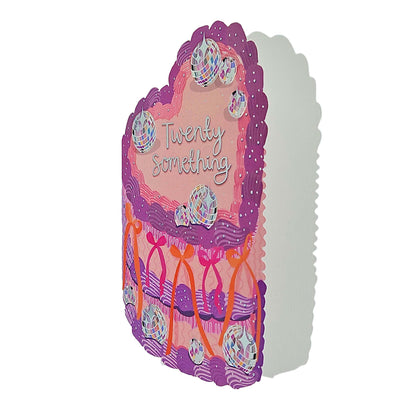 Twenty Something Silver Foiled Cutout Heart Cake Birthday Card