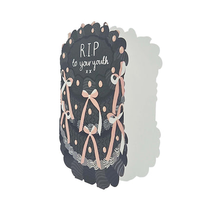 RIP To Your Youth Spot Varnish Cutout Cake Birthday Card
