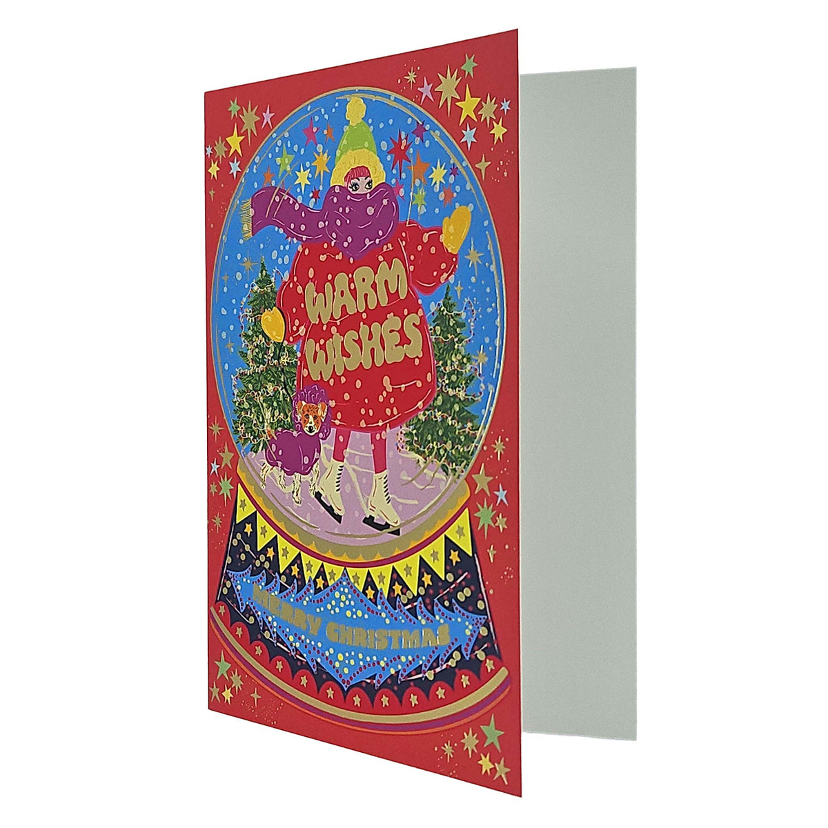 Warm Wishes Snow Globe Gold Foiled Christmas Card
