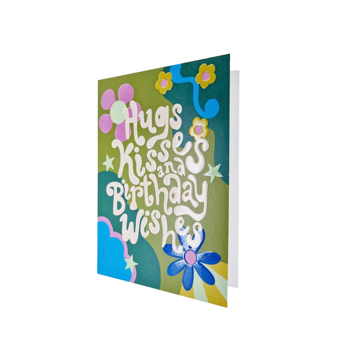 Hugs Kisses and Birthday Wishes embossed birthday card