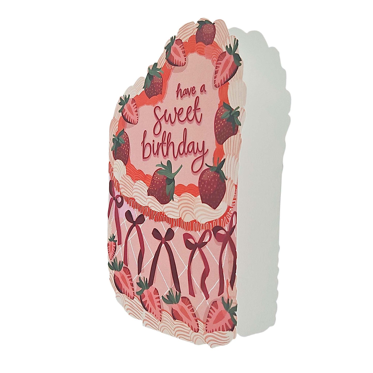 Sweet Birthday Strawberry Spot Varnish Cutout Heart Cake Birthday Card