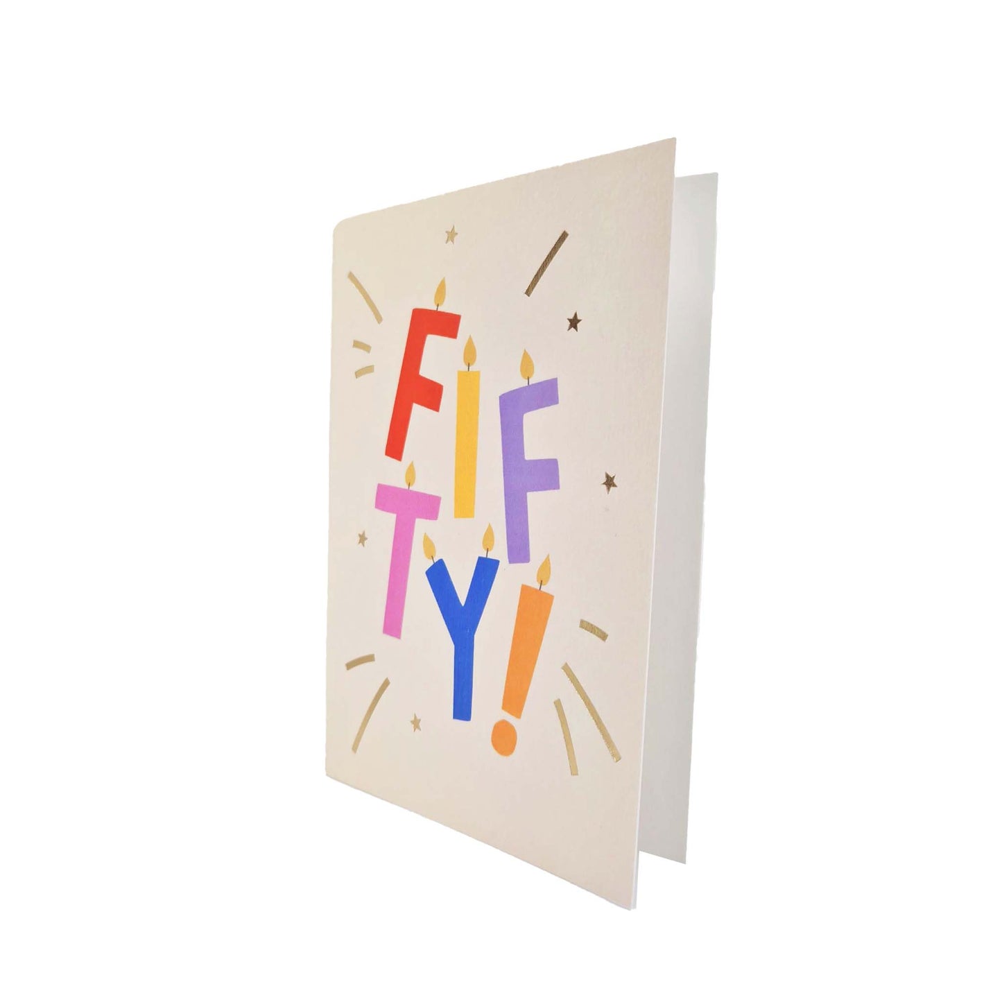 Gold Foiled Fifty! Letter Candles Birthday Card