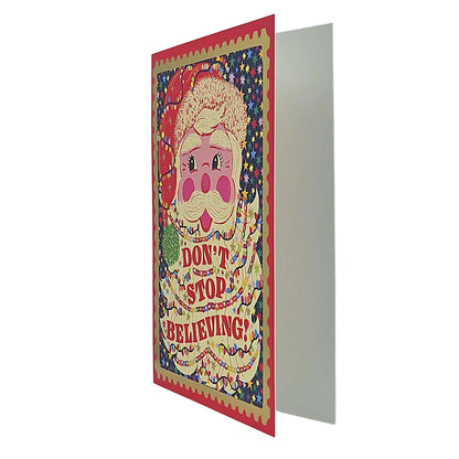 Don't Stop Believing Santa Gold Foiled Christmas Card