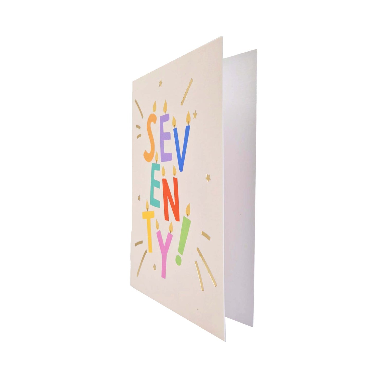 Gold Foiled Seventy! Letter Candles Birthday Card