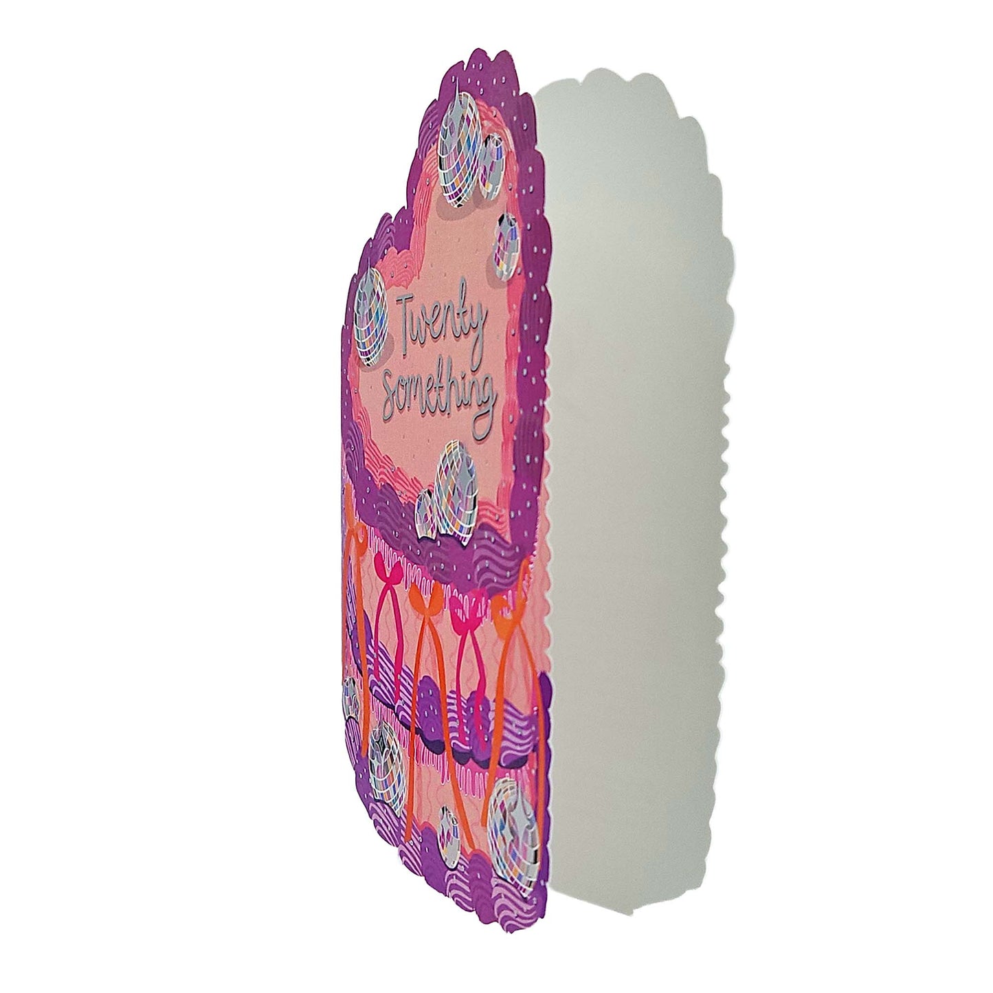 Twenty Something Silver Foiled Cutout Heart Cake Birthday Card