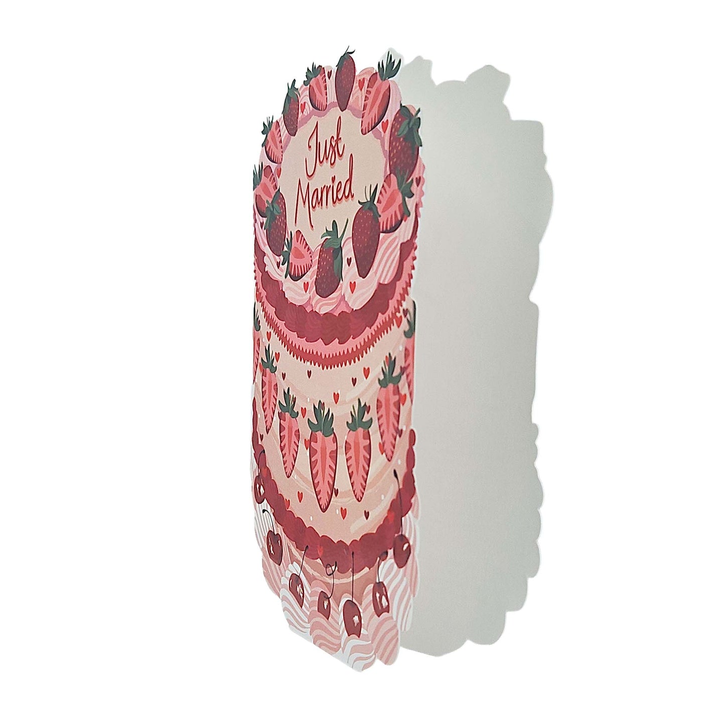 Just Married Strawberries Spot Varnish Cutout Cake Wedding Card