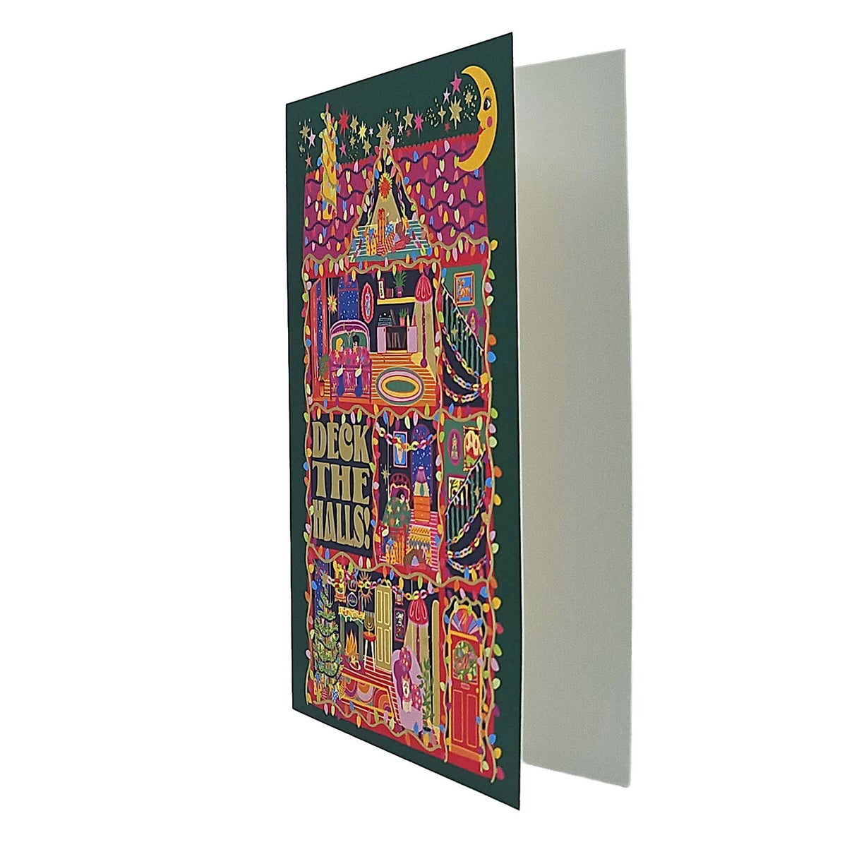 Deck the Halls House Gold Foiled Christmas Card