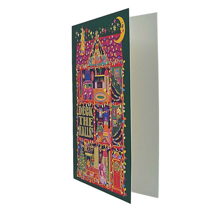 Deck the Halls House Gold Foiled Christmas Card