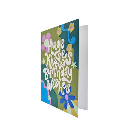 Hugs Kisses and Birthday Wishes embossed birthday card