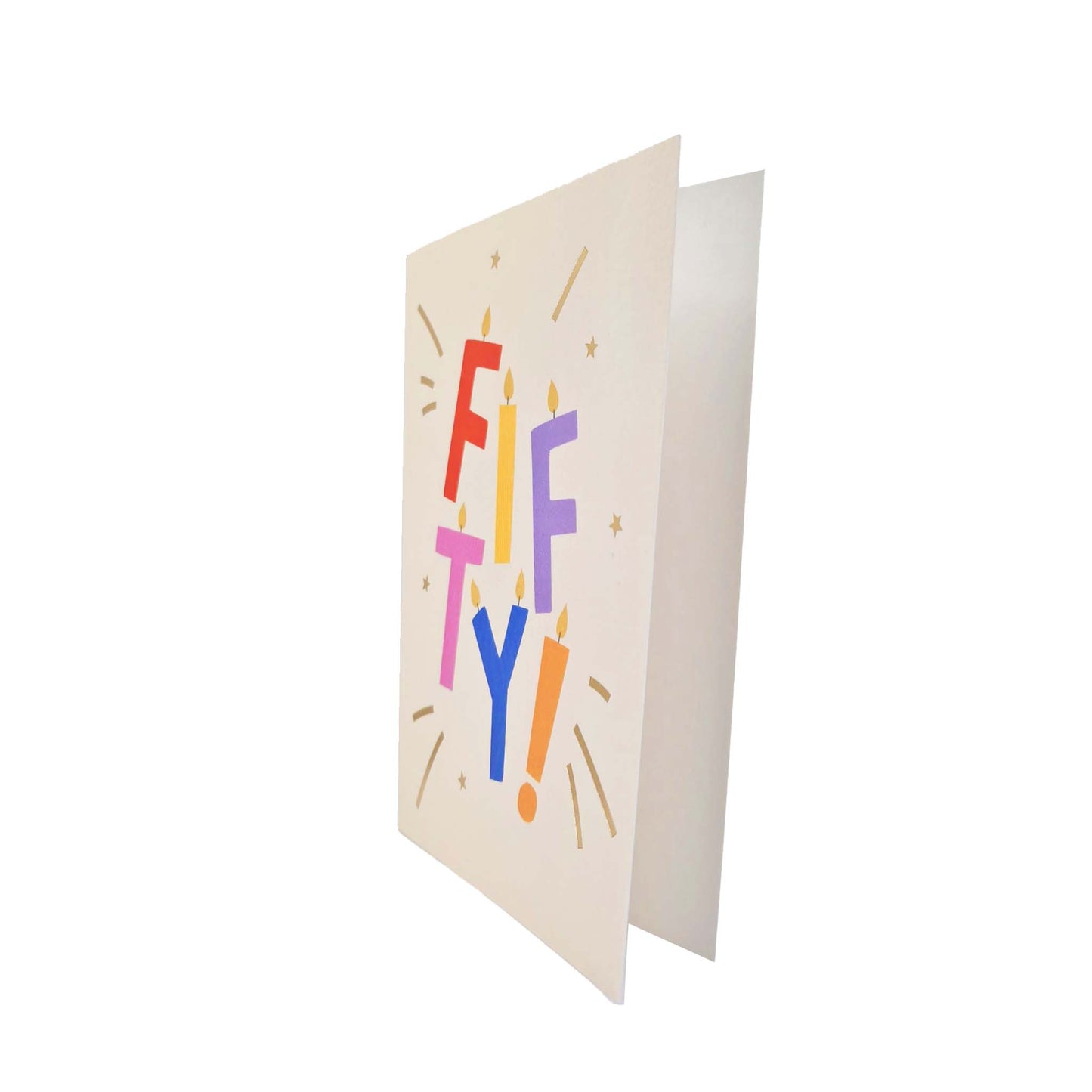 Gold Foiled Fifty! Letter Candles Birthday Card