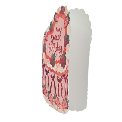 Sweet Birthday Strawberry Spot Varnish Cutout Heart Cake Birthday Card
