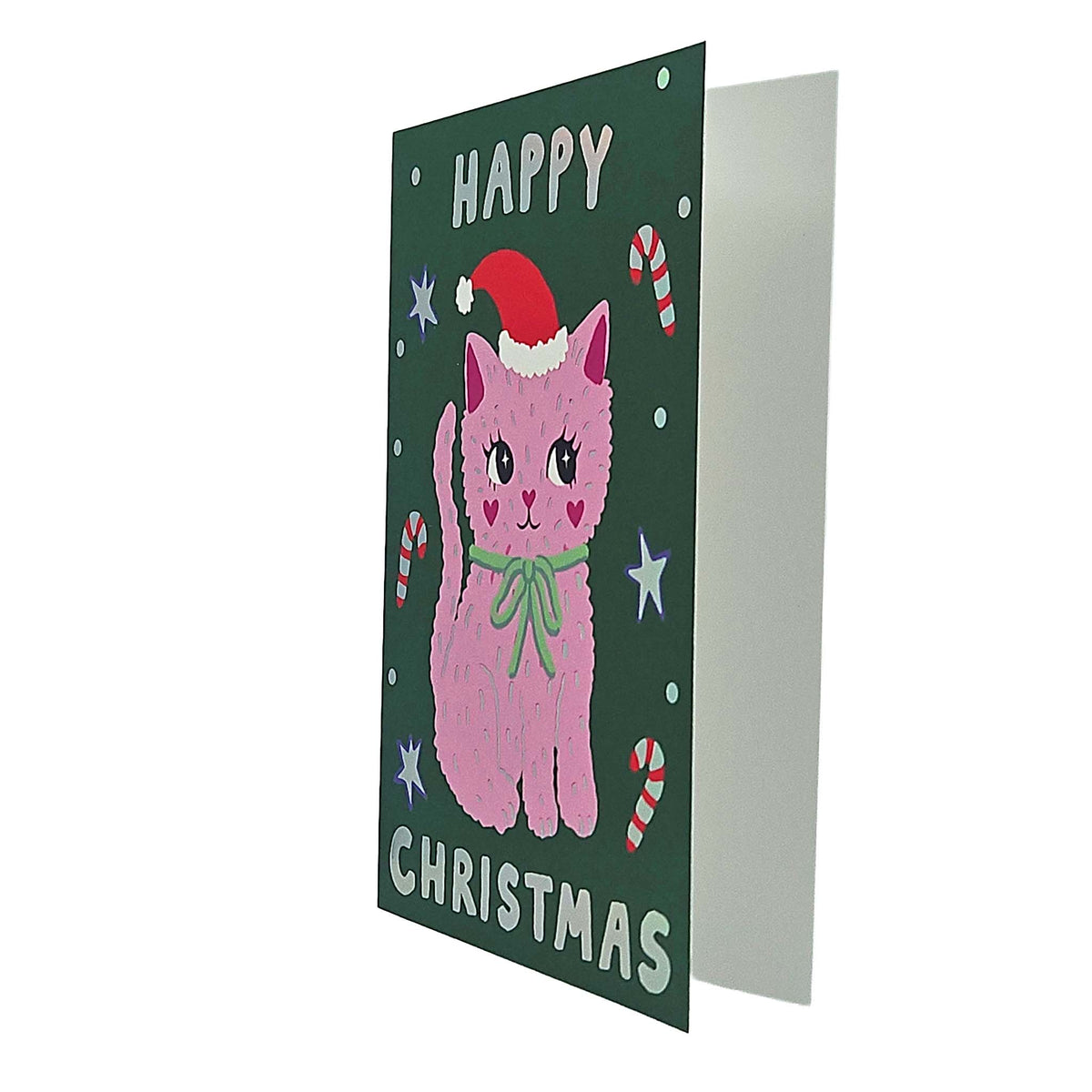 Festive Pink Kitty Cat Christmas Card