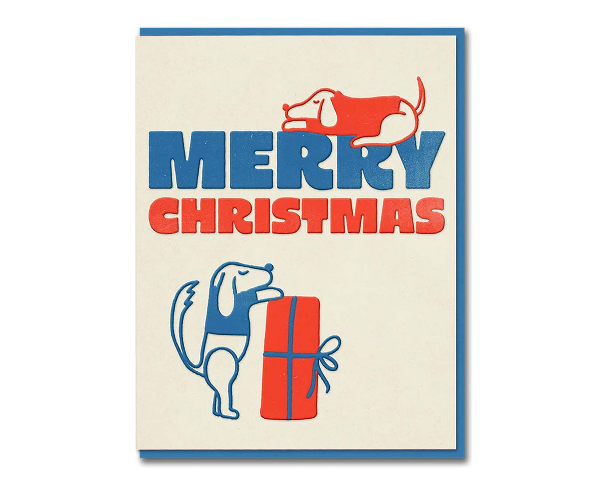 Merry Christmas Dogs Embossed Christmas Card