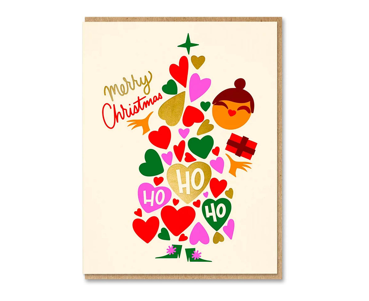 Christmas Tree Hearts Gold Foiled Christmas Card