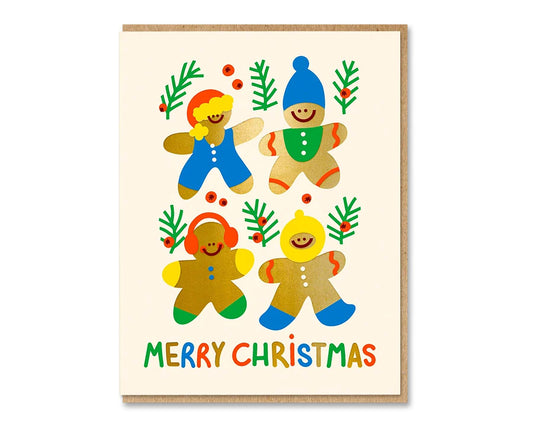Gingerbread Friends Gold Foiled Christmas Card