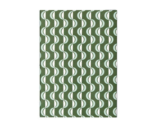 A5 Layflat Notebook Forest Green & Blue Wave print - plain pages