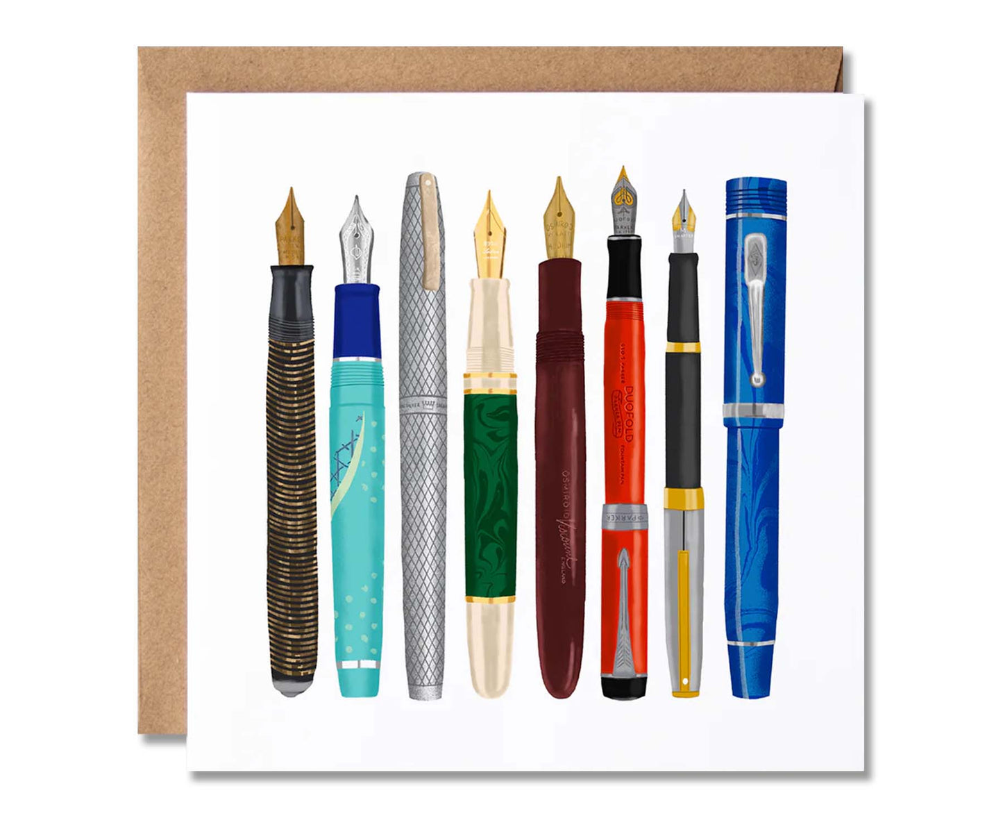 Vintage Pens Illustrated Card