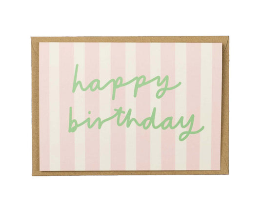Happy Birthday Pink Candy Stripes Birthday Card