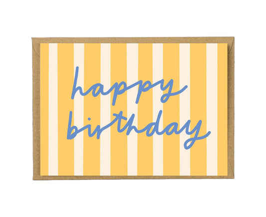 Happy Birthday Yellow Candy Stripes Birthday Card
