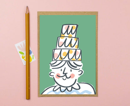 Birthday Cake Hat Illustrated Birthday Card