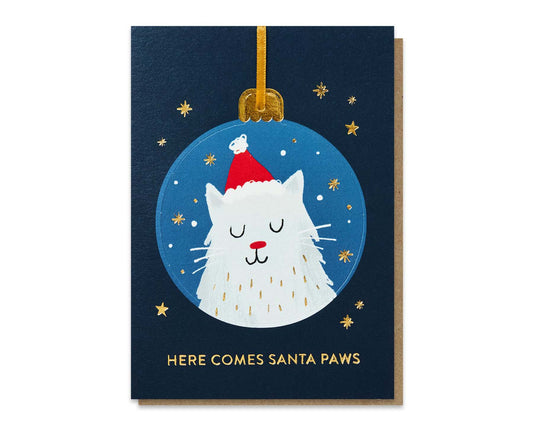 Santa Paws Cat Pop-Out Bauble Foiled Christmas Card
