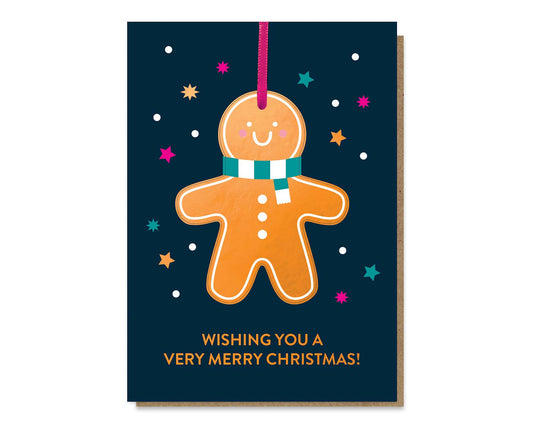 Gingerbread Man Pop-Out Bauble Foiled Christmas Card