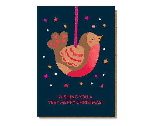 Little Robin Pop-Out Bauble Foiled Christmas Card