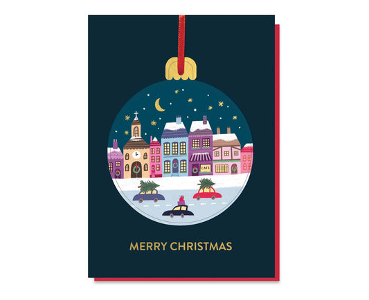 Christmas Town Pop-Out Bauble Foiled Christmas Card