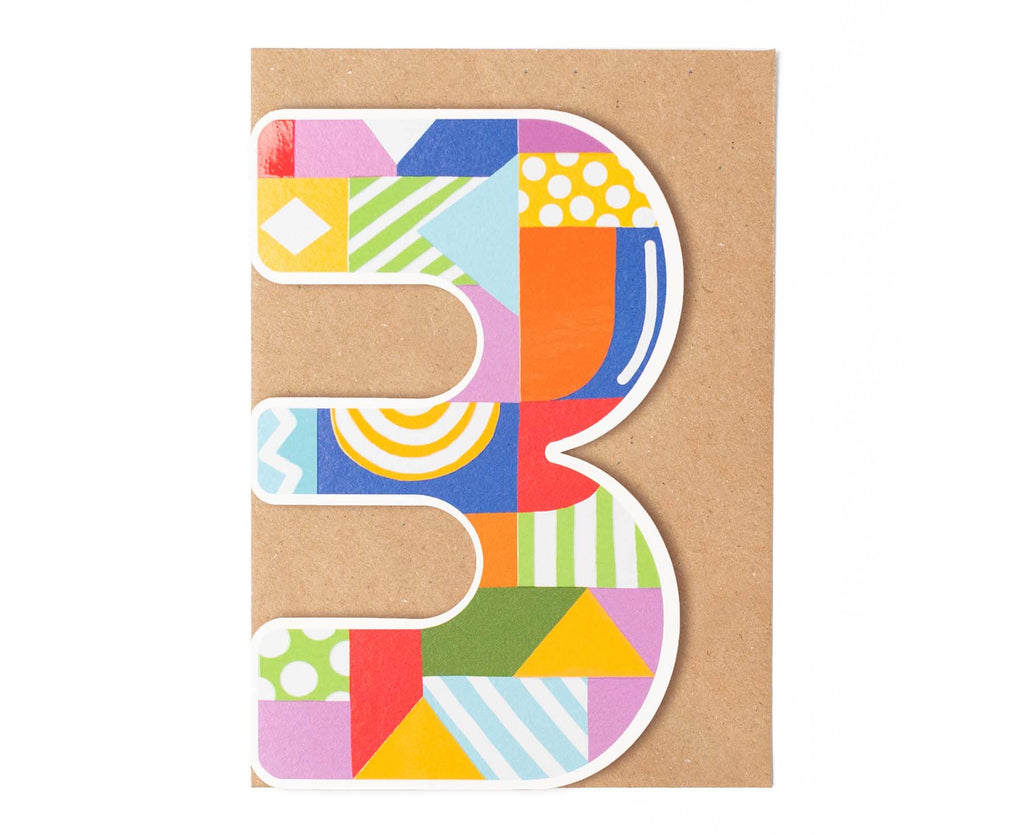 Number Three Die Cut 3rd Birthday Card