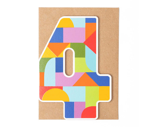 Number Four Die Cut 4th Birthday Card