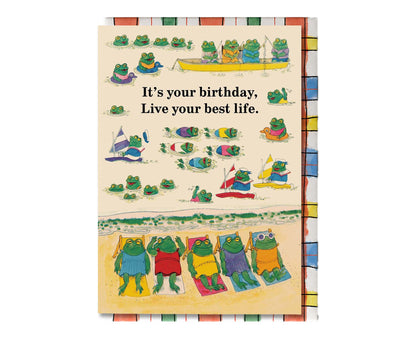 Live Your Best Life Richard Scarry Frogs Birthday Card
