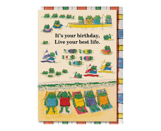 Live Your Best Life Richard Scarry Frogs Birthday Card