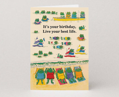 Live Your Best Life Richard Scarry Frogs Birthday Card