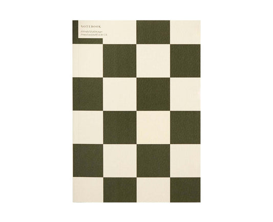 A5 Green Checkerboard Notebook - lined & plain pages