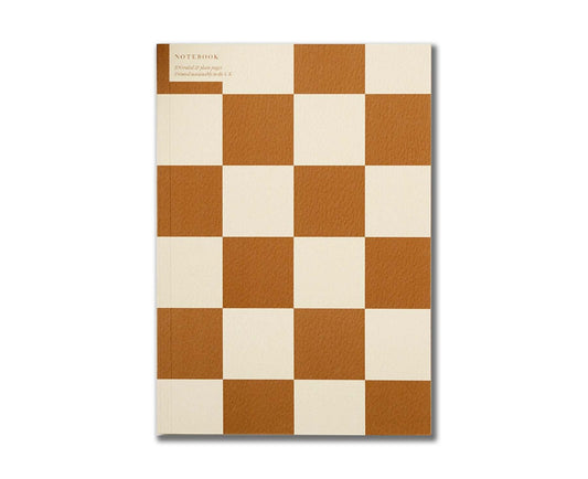 A5 Ochre Checkerboard Notebook - lined & plain pages