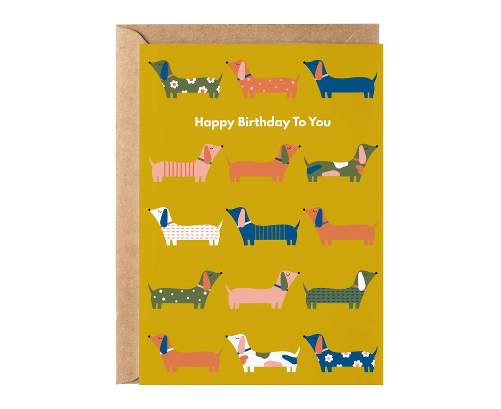 Patterned Sausage Dogs Birthday Card