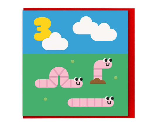 Embossed 3rd Birthday Worms Birthday Card