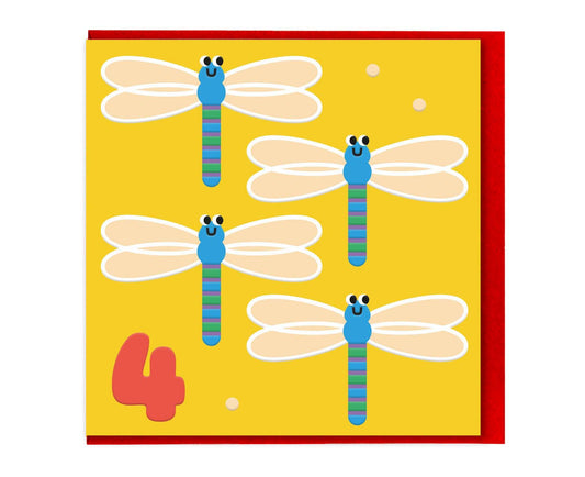 Embossed 4th Birthday Dragonfly Birthday Card
